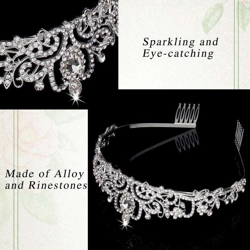 Chanaco Silver Tiara for Women Princess, Girls Bridal Headband for Wedding, Crystal Queen Crown for Birthday Prom Halloween - Image 5